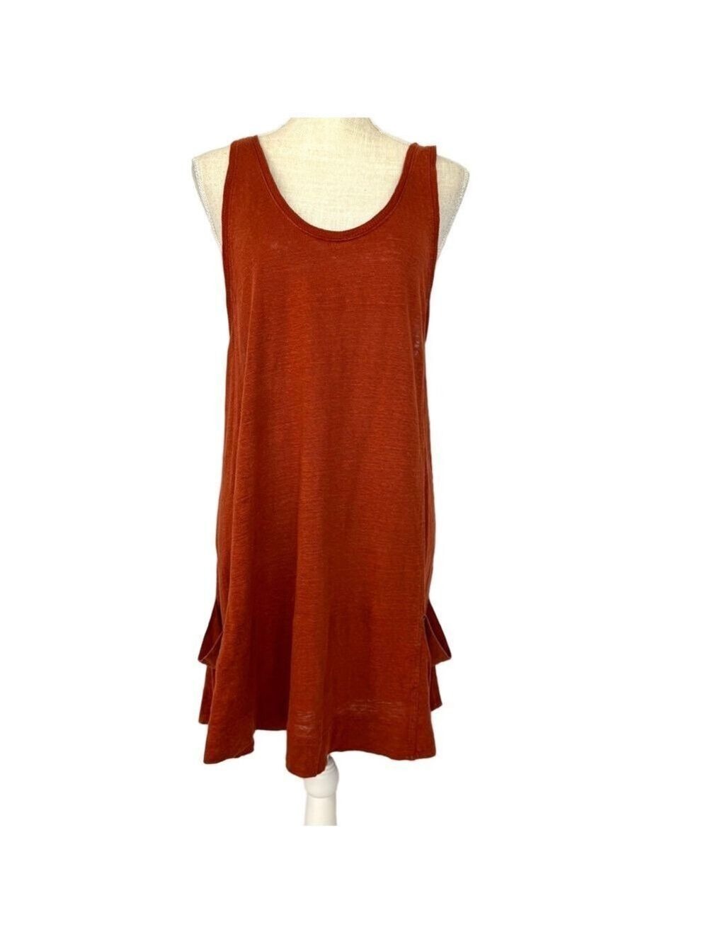 Eileen Fisher Medium Linen Burnt Orange Oversized Racerback Tank Top Dress
